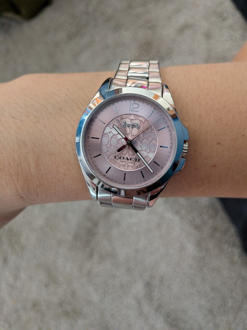 COACH Accessories Silver Bracelet Watch with Pink Dial